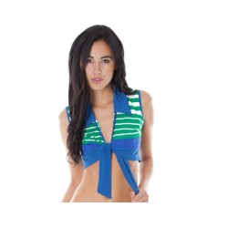 Top rayé vert & blanc avec base bleue nouée