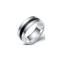 Bague homme acier liseret noir