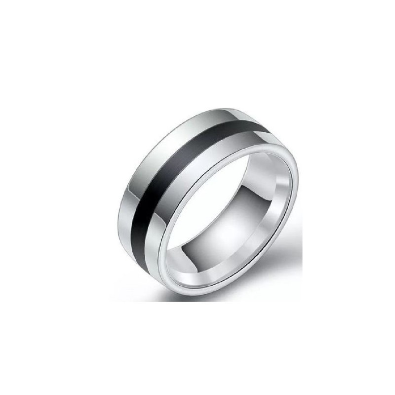 Bague homme acier liseret noir